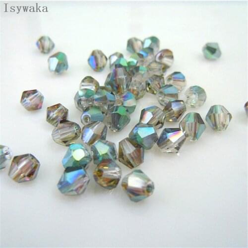 Isywaka Rose Green 6mm 48PCS Bicone Austria Crystal Beads charm Glass Beads Loose Spacer Bead for DIY Jewelry Making