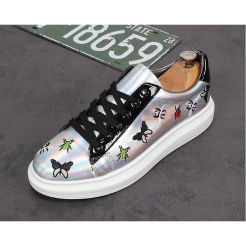 Top Platform Shoes Fashion White Mens Women Shoes Leather Lace Up Sole Sneakers White Silver Outdoor Casual Shoes Sneakers