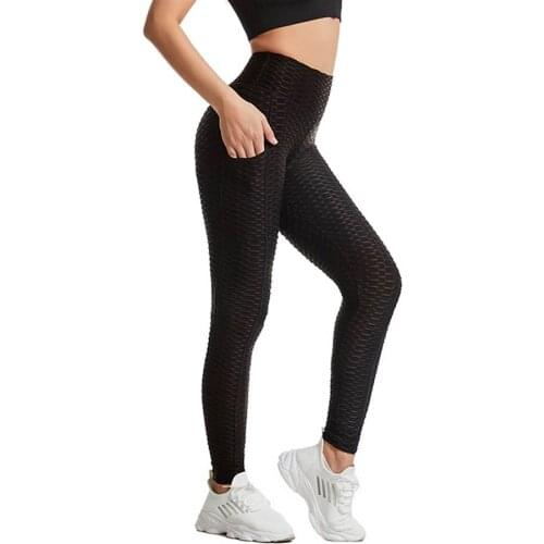 Bubble Textured Anti-cellulite Push Up Scrunch Leggings Side Pockets Workout Clothes for Women High Waist Butt Lift Gym Clothing