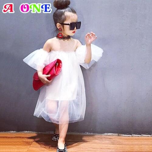 Summer girls dress girls party dress Princess dress fashion shoulderless mesh girls vestidos baby clothes 2T to 8T yrs