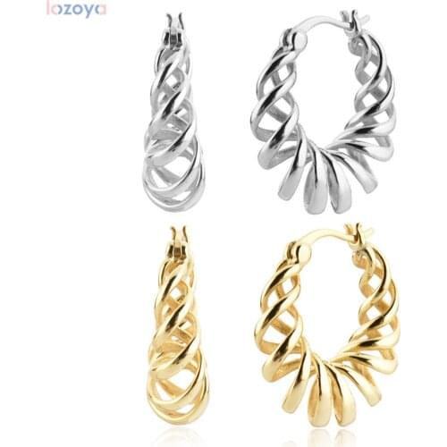 Lozoya 925 Sterling Silver Jewelry Clips Piercing Gold Luxury Big Circle Hoops Earring Fine For Women Pendiente Jewelry