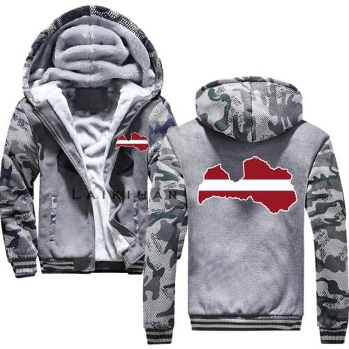 Latvia Map Flag Men Hoodies Winter Thick Warm Fleece Zipper Men Hoodies Coat Sportwear Male Streetwear Hoodies Sweatshirts Men