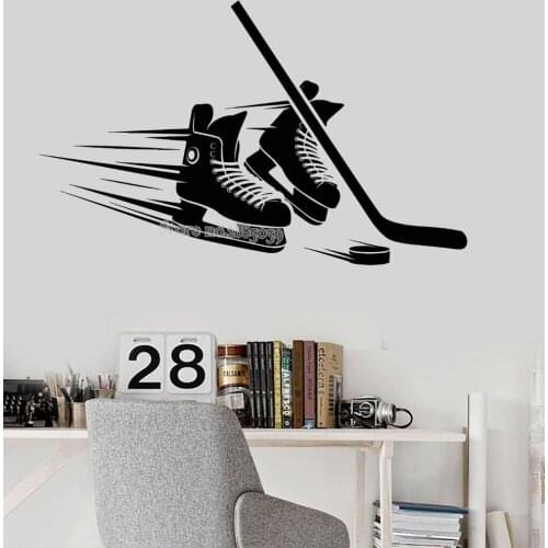 Skates Stick Puck Equipment Vinyl Wall Decal For Living Room Bedroom Home Decor Hockey Player Stickers Art Modern Mural LA473
