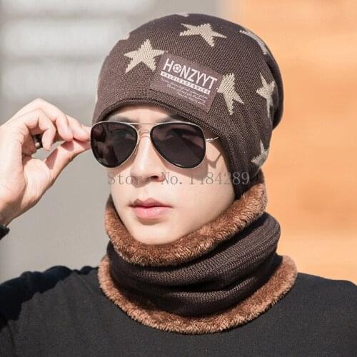 2 Pcs/Set New Winter Hat for Men Thick Beanies Warm Adult Casual Caps Knit Bonnet Star Hip Hop Skull Skullies Hats for Women