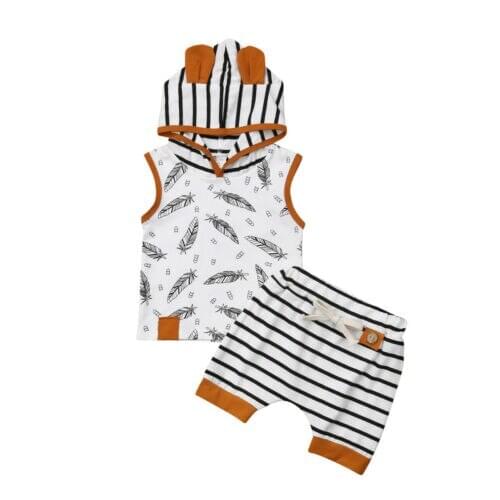 Boy Clothes 2pcs Cotton Toddler Baby Boys Girls Hooded T-shirt Tops+Shorts Pants Clothes Set