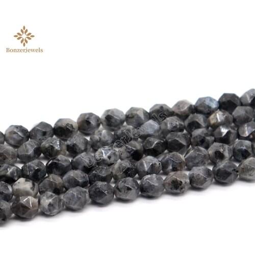 Wholesale 6-10mm Diamonds Faceted Natural Stone Black Labradorite Loose Star Cut Polygon Beads For Jewelry Making DIY Women Gift