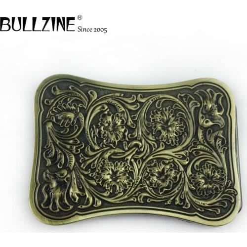 Bullzine wholesale zinc alloy western flower belt buckle antique brass finish FP-03324-1 cowboy jeans gift belt buckle