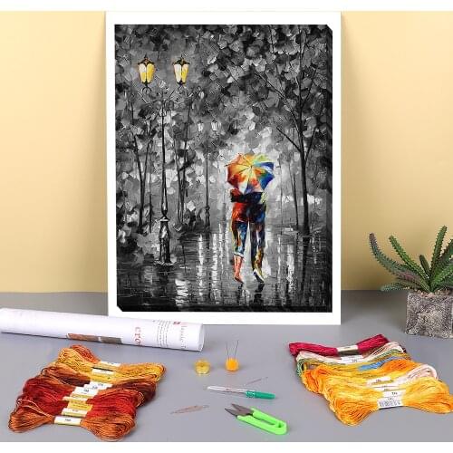 Under One Umbrella Printed Fabric 11CT Cross Stitch Patterns Embroidery DMC Threads Painting Handiwork Hobby Different