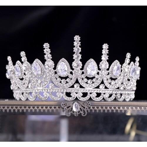 Silver Color Big Water Drop Shape Crystal Rhinestone Crown Tiaras de Noiva Bridal Hair Jewelry Women Wedding Accessories VL