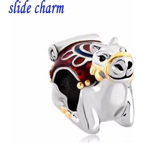 Slide charm Free shipping boutique enamel unicorn animal beads fit Pandora charm bracelet mother lover Christmas gift