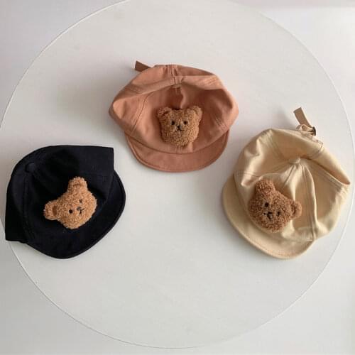 Cute Baby Cap Cartoon Bear Letter Boy Baseball Cap With Ears Summer Cotton Adjustable Newborn Girls Sun Hats