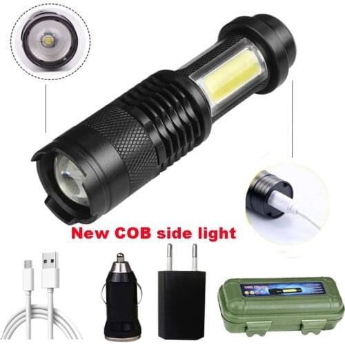 With Side Light Built-in XP-G Q5 Battery Zoom Focus Mini LED Flashlight 2000 Lumens Adjustable Outdoor Waterproof Flashlight
