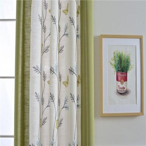 Butterfly Modern Pastoral American-Style Village Style Slub Cloth Embroidery Curtains for Bedroom Living Room White Curtains