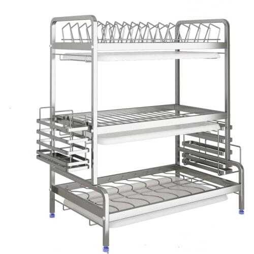 Dish Rack Drain 304 Stainless Steel Kitchen Racks Drain Dry Dishes Tableware Dishes Dish Rack Three-tier Storage Rack