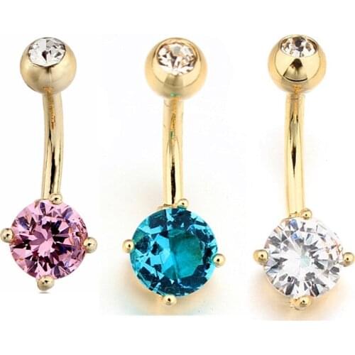 High Quality Gold round double AAA Crystal CZ Navel Bell Button Rings Sexy Body Piercing Navel Body Jewelry