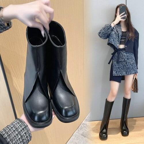 Fashion Spring&Autum Women Soft Cowhide Leather Boots Ladies Slip On Ankle Mid Calf Boots Casual Non Slip Platform Shoes