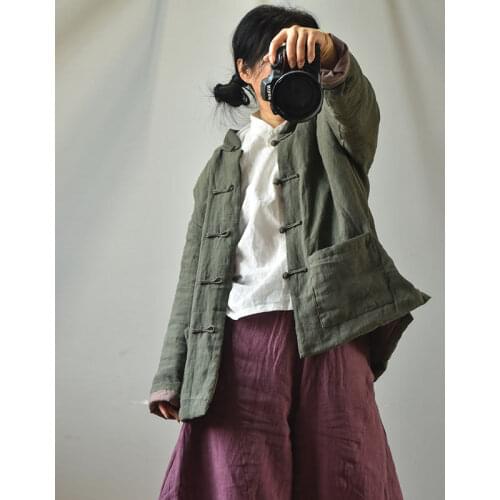 Women Loose Linen Solid Color Padded Coat outerwear Parkas Ladies Vintage Short Coat Female Loose Padded Tops