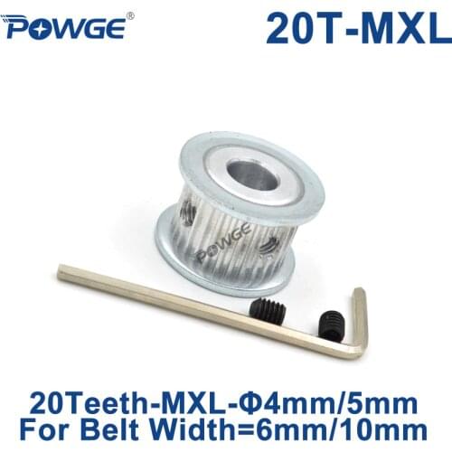 POWGE Inch Trapezoid 20 Teeth MXL Timing pulley Bore 4/5mm for width 6mm 10mm MXL Synchronous Belt 20-MXL-10 AF 20teeth 20T