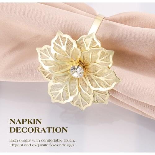 YeahiBaby 12pcs Exquisite High-end Hotel Restaurant Dedicated Flower Design Napkin Ring Mouth Cloth Napkin Ring (Golden)