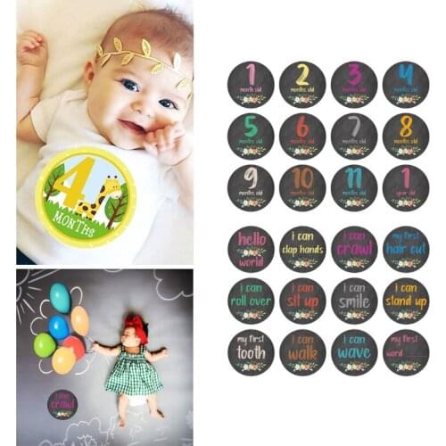 12 Pcs/Set Floral Baby Monthly Stickers Memory Recording Milestone Stickers Months Cards Skills Cards Memorial Stickers