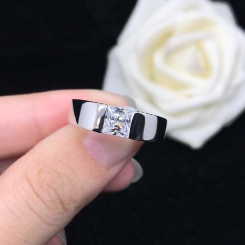 18K 750 White Gold 0.5Ct Princess Cut D Moissanite Wedding Ring for Women & Men Simple Life Style Unisex Gold Jewelry