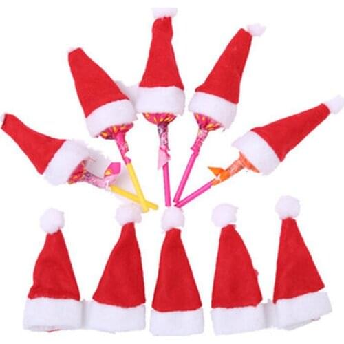 30Pcs Hot Sale Mini Santa Claus Hat Christmas Xmas Holiday Lollipop Top Topper Cover for Festival Christmas Decoration For Home