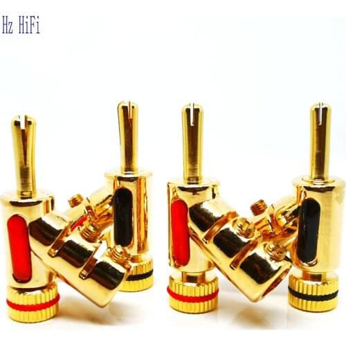 4PCS 24K Gold Hifi Rhodium Plated Audio Banana Plug Connector Speaker Cable Accessory 45 Dgree Lock Screw Welding Free