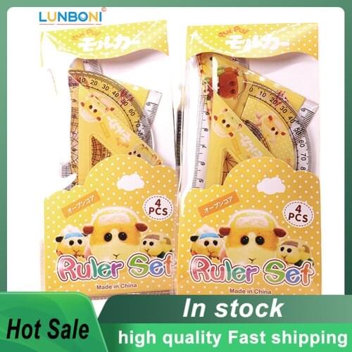 4Pcs/Set Plastic PUIPUI Guinea Pig Car Cartoon Hamster Cavy Ruler Student Multifunctional Learning Drawing Triangle Ruler