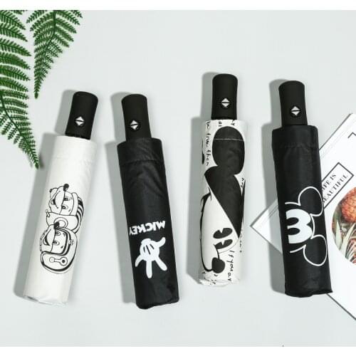 Disney Mickey Mouse automatic student trend rain and sun dual-use sun umbrella female sunscreen black beach sun umbrella