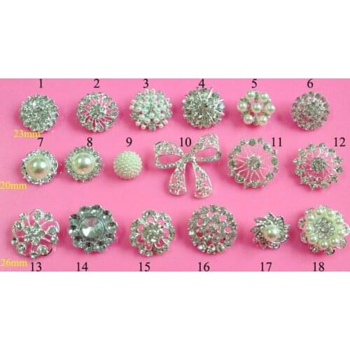 Free shipping 20~30 mm pearl rhinestone button shank MIX STYLES 10PCS/LOT