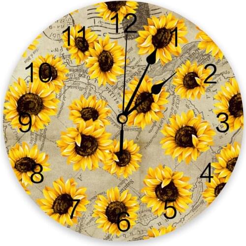 Sunflower Vintage Map 3D Wall Clock Modern Design Living Room Decoration Kitchen Clock Art Wall Watch Home Decor