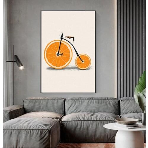 Decor Nordic s Minimalist Wall Art Pictures Abstract Fashion Bike Lemon Orange Fruit Print Canvas Paintings Kitchen