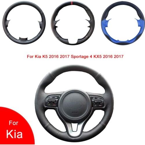 Breathable Punch Hand-Stitched Black Artificial Leather Car Steering Wheel Cover For Kia K5 2016 2017 Sportage 4 KX5 2016 2017