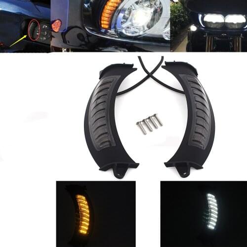 Amber / White LED Running Turn Signal Lights For Harley Road Glide FLTRX FLTRXS FLTRU 2015-up Motorcycle Headlight Accessories