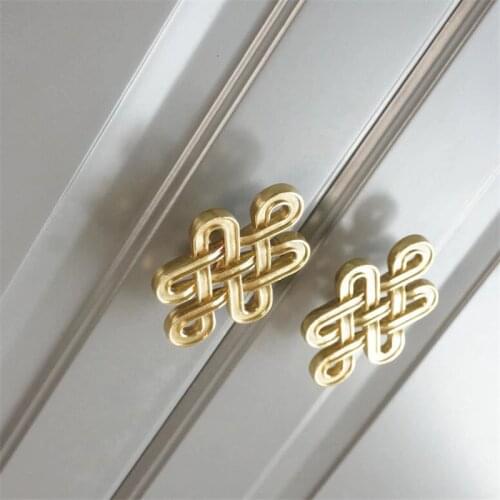 Chinese Knot Brass Handle Wardrobe Cupboard Shoe Cabinet Wine Cabinet Door Drawer Handles Single Hole Furniture Knob