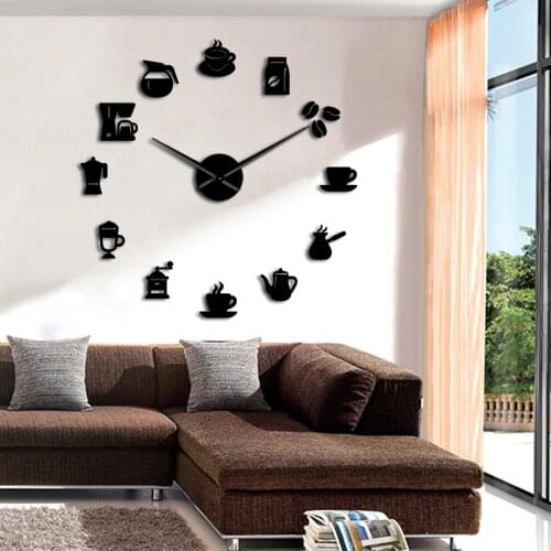 Coffee DIY Wall Clock Modern Design Kitchen Clock Watches Clock Sticker Coffee Mug Wall Art Decorative For Cafe Shop