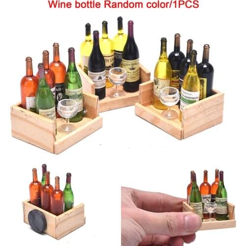 1/12 Dollhouse Miniature Accessories Mini Wine Bottle Goblet Set With Box Simulation Drinks Model Toys For Doll House Decoration