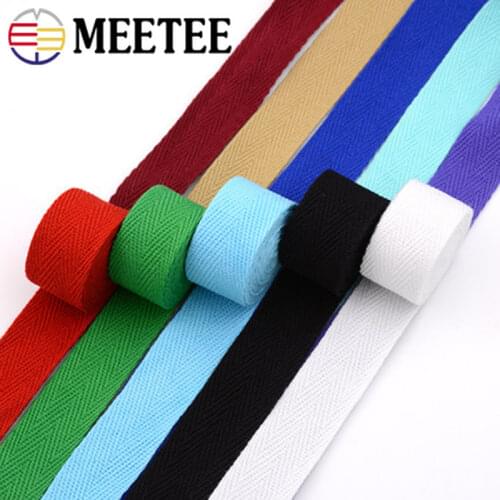 Meetee 10M 20mm Color Cotton Webbing Herringbone DIY Wrapping Roller Strap Apparel Fabric Decoration Sewing Supplies Craft BD213