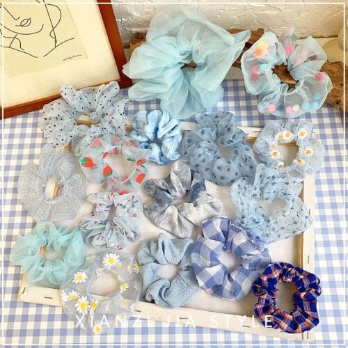 Fashion Blue Color Ribbon Gentle Women Girls Headband Elastic Hairband Scrunchies Korean Style Sweet Hair Accessories Headwear
