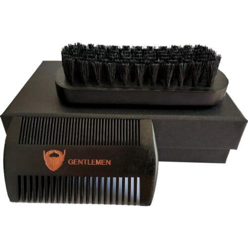 Mens Black Beard Brush&Comb Kit Boar Bristles Mustache Facial Hair Brush Engrave Logo