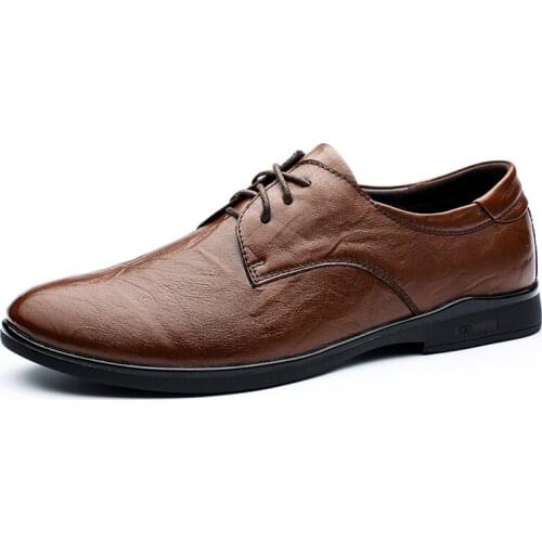 2021Brand Classic Man Round Toe Dress Shoes Genuine Leather Wedding Shoes Oxford Formal Shoes Big Size British Style Gents Shoes