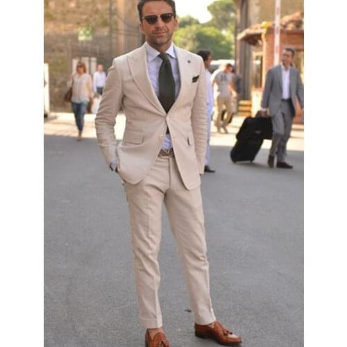 ANNIEBRITNEY Beige 2 Piece Slim Fit Men Formal Suit Tailor Made Groom Wedding Tuxedo 2 Piece Prom Wedding Business Men Suit Set