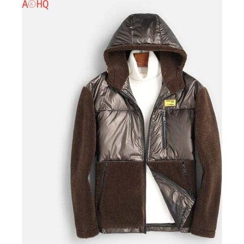 Mens Down Jacket Men Clothing Winter Jackets Thick Clothes Real Wool Fur Coat Hooded Sheep Shearing Parka Veste LXR917