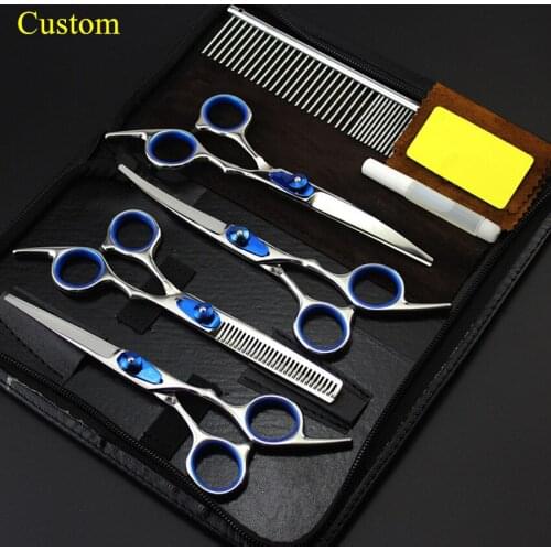 Custom 5 kit japan steel comb pet 6 inch shears dog grooming hair scissors cutting thinning curved barber hairdressing scissors