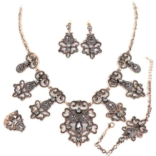 New Turkish Macedonia Bridal Necklace Set Antique Gold Plating Women Jewelry Set Muslim Arabic Women Luxury Jewelry