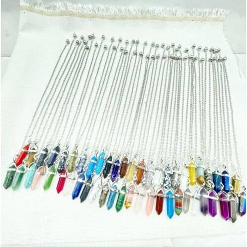 Natural Gem Stone Quartz Crystal Healing lapis amethyst Pendant Hexagonal Pendulum for Charm Dowsing Divination Men women 1pc