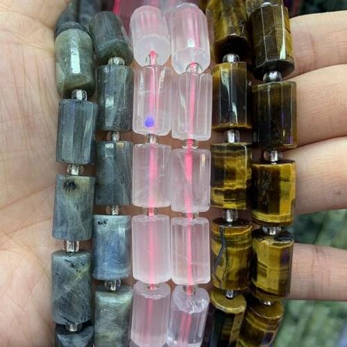 Natural Labradorite Rose Quartz Tiger Eye Stone Beads 15'' Faceted Column DIY Loose Beads For Jewelry Making Beads Necklace Gift