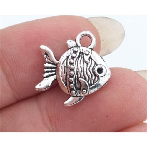 BULK 30 Zinc Alloy Double-sided Fish Charms Pendants Antique Silver Plated Jewelry Making for Crafts 15*15mm 1.5g