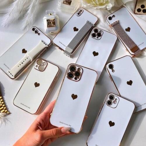 Luxury Gold Heart Plated Case for iPhone 11 Pro Max XS XR 7 8 Plus Silicon Square Electroplate Cover for iPhone 12 Pro X SE 2220