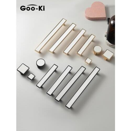 Nordic Drawer Knob Gold Wardrobe Cupboard Cabinet Handle Door Pulls White/Black Genuine Leather Furniture Knob Hardware